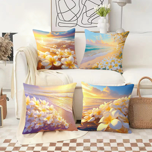 Bantal pantai yang nyaman dengan hiasan bunga frangipani menghiasi sofa pesta yang dihiasi kaus kaki Natal dan tanduk rusa. - Product Image 2
