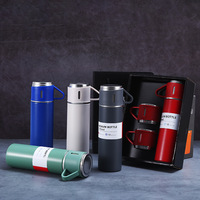 Precio bajo, alta calidad, 500ml, ventosa de negocios, termo, termo de acero inoxidable, juego de regalo, una taza, dos tapas, caja de regalo