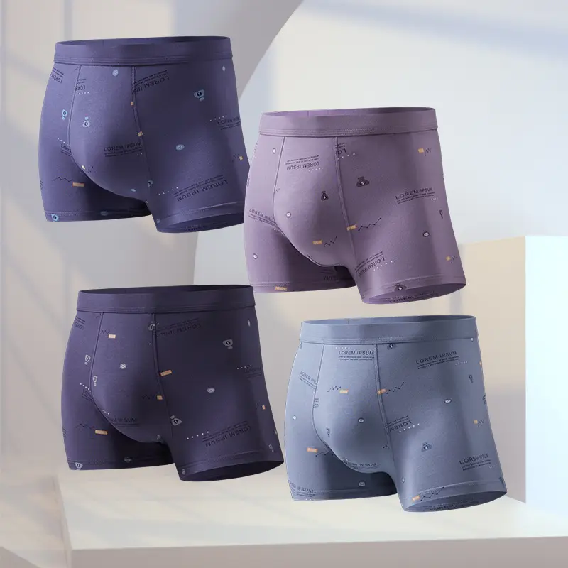 Cuecas boxer masculinas, padrão de impressão 3d de fibra de bambu, roupa íntima modal macia para homens