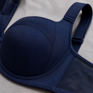 Soutien-gorge à armatures pour femme, bleu marine, couvrance totale, pour poitrines généreuses (bonnet D-G), maintien renforcé, coutures trois pièces, ailes latérales larges, dos en U - Product Image 6