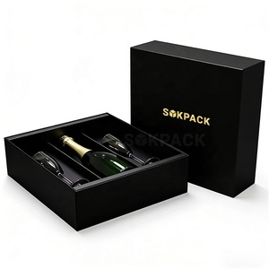 Boîte en carton rigide magnétique personnalisée avec couvercle amovible, pour une bouteille et deux flûtes à vin – Coffret cadeau - Product Image 6