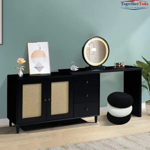 Modern European Style Wood <b>Dressing</b> Table <b>Lighted</b> <b>Mirror</b> Durable Stainless Steel Hardware for Hotel Bedroom Use Customized Color - Product Image 5