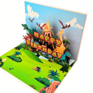 <span class=keywords><strong>Carte</strong></span> de message de cadeau d'anniversaire mignon dinosaure monde volant dinosaure volcan fond de ciel bleu cartes de voeux pop-up 3D - Product Image 3