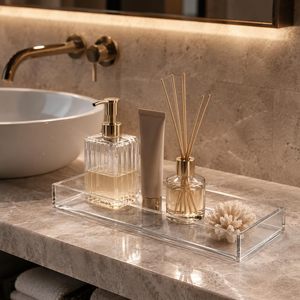 Acrylic Bathroom <b>Tray</b> Bathtub Bathroom Vanity Organizer Clear <b>Perfume</b> Storage Countertop for Soap Towel Tissue Candle Plant - Product Image 3