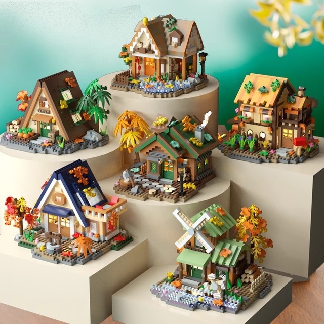 Forest Miniature Building Blocks Set with Light | Architectural Model Assembly Kit | DIY Home Decor Brick Toys for Kids Gift