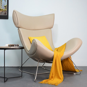 Modern Dining <strong>Chair</strong> Living Room Fiberglass Frame Lounge <strong>Chair</strong> Fabric Leather Finish Designer Furniture <strong>with</strong> <strong>Footstool</strong> - Product Image 3