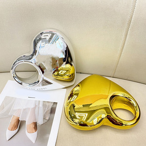 Woman Loving Heart Acrylic <strong>Clutch</strong> Purse Luxury Hollow Evening Dress Handbags Handle Gold Silver <strong>Peach</strong> Heart Chain Shoulder <strong>Bag</strong> - Product Image 2