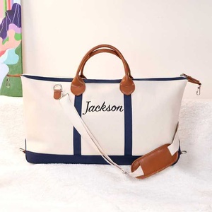 Bolsa de Viaje de Fin de Semana de Nailon de 24 Pulgadas, Bolsa de Lona Informal Sólida con Asa de Cuero, Bolsos de Hombro Impermeables para <span class=keywords><strong>Mujer</strong></span> con Correa - Product Image 3