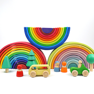 Juguetes de madera Montessori para niños pequeños, bloques de construcción geométricos, apilador de arcoíris de madera, juguetes apilables de arcoíris Grimms, juguete de rodajas - Product Image 1