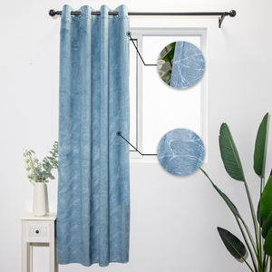 Cortinas Opacas Modernas DaiRui Estilo Sudamericano, Tela de Terciopelo con Hojas Azules en Relieve para Sala de Estar - Product Image 6