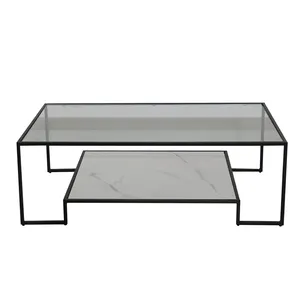Home Furniture modern new design Clear Glass coffee table with metal tube frame