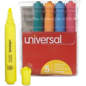 Juego de Marcadores Fluorescentes Universal 08860, Colores Fluorescentes, Paquete de 5, Punta Plana para Uso Escolar, Marcador de Escritorio - Product Image 2