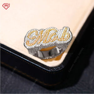 خاتم مخصص لأحرف مغني الراب الهيب هوب مثلج VVS المويسانيتي والماس الاسترليني خاتم الفضة المويسانيتي المخصص - Product Image 2