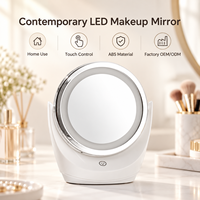Miroir de courtoisie à capteur tactile, alimenté par piles, miroir cosmétique LED, miroir de table réglable pour chambre à coucher, salle de bain, maquillage