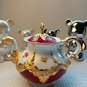 Services de table en porcelaine fine plaquée or rouge, écologiques, motif CEC Lucky Joyous, luxe classique européen, en stock - Product Image 5