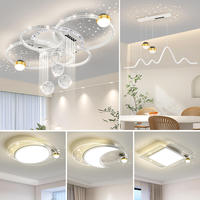 Plafonnier LED Rond Doré Noir et Blanc Effet Ciel Étoilé Lumière Chaude Simple et Élégante pour Salon