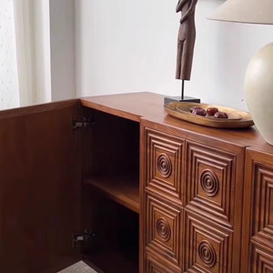 Nordic <b>Retro</b> Solid Wood <b>Sideboard</b> 80x40x90 Cm Handmade Carved Storage Cabinet For Living Room Entryway - Product Image 3