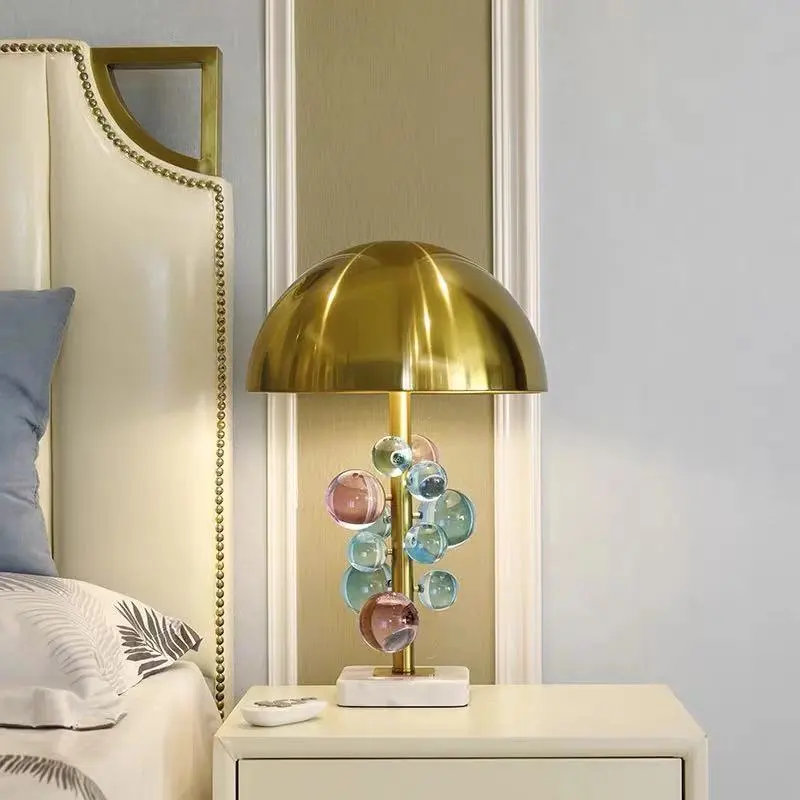 Post-Modern Crystal LED Table Lamp for Bedroom Bedside Luxury Crystal Table Lamp for Living Room Gold Metal Marble Light