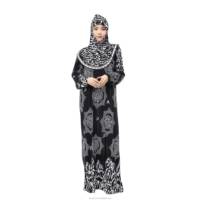 Calligraphie Imprimer Abaya À Capuche À Manches Longues Étage Longueur Modeste Robe Polyester Prière Porter Moyen-Orient Style