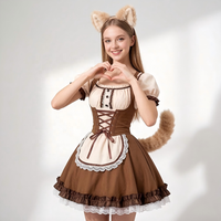 Robe Lolita Mignonne avec Oreilles de Shiba Inu pour Femme, Ensemble Complet de Cosplay Anime de Soubrette avec Corset Couleur Café, Queue en Peluche, Bandeau, Manchettes et Nœud