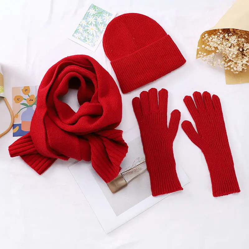 Cappello da bambino XQL Set caldo e morbido doppio berretto in maglia con pompon in pelliccia di procione per bambini Set di guanti e sciarpe con cappello invernale lavorato a maglia per bambini
