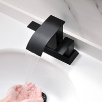 Robinet de salle de bain cascade moderne en céramique noir mat avec mitigeur de lavabo 3 trous à large écartement de 8 pouces et bonde escamotable