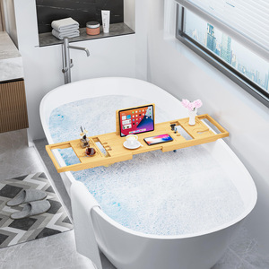 Bamboo Bathtub Tray Multi Purpose Bath Rack With Cup Holder And <b>Tablet</b> <b>Stand</b> <b>For</b> Relaxing Bath Time - Product Image 3