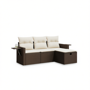 Ensemble de canapés de jardin en rotin blanc crème brun, mobilier d'extérieur avec rangement et coussins, design contemporain - Product Image 1