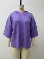 Pull tricoté à capuche pour femme 6674, manches longues, cordon de serrage, coupe ample, effet vieilli, décontracté, pour l'automne et l'hiver