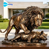 Sculptures de lion et hyène en bronze sur mesure grandeur nature, statues de paysage pour entrée de villa, figurines de lion gardien, cour d'hôtel
