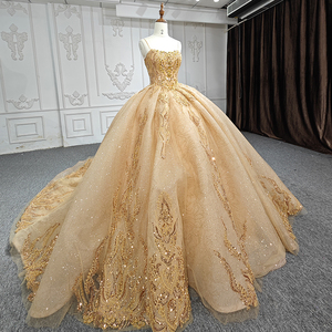 Robe de mariée ou de Quinceañera de luxe scintillante dorée avec appliques, en mousseline, longueur cheville, pour la mariée, modèle 6581 - Product Image 2