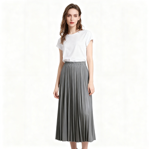 Elegant <strong>White</strong> Black Pink Pleated Long Midi <strong>Skirt</strong> Women High Waist PU <strong>Leather</strong> Breathable Casual Style - Product Image 3