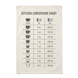 100% Cotton Tea Towels Metric Conversion Chart Kitchen Essentials Practical Dish Cloths 40x60cm - Product Image 1