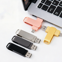 Flash Drive Metal Rotating 2-in-1 Tipe-C USB 3.0 & USB 2.0 Kecepatan Tinggi Baru 128GB Logo Kustom