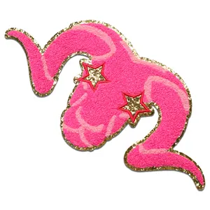 핑크 셔닐 패치 사용자 정의 자수 바느질 동물 반짝이 패치 셔닐 호랑이 패치에 철
