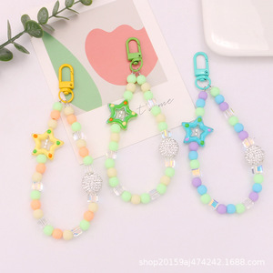 Nouveau tacheté acrylique pentagramme porte-clés pendentif créatif coloré perle chaîne accessoires étui pour écouteurs décoration - Product Image 2