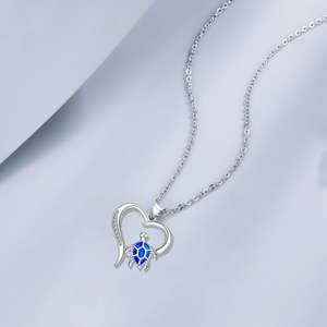 2025 Offre Spéciale à la mode exquis en forme d'argent plaqué laiton océan bijoux cristal coeur mer tortue lien chaîne collier - Product Image 2