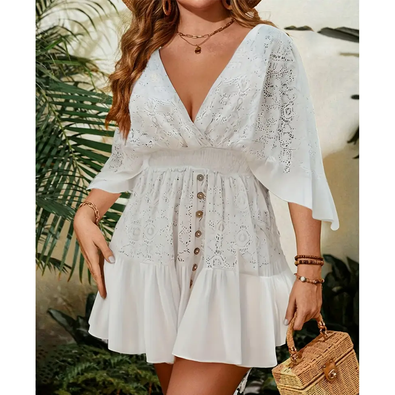 White Lace Keyhole Dress