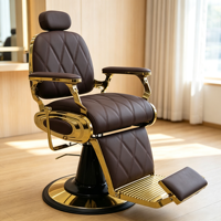 Chaise de barbier portable carrée en métal marron avec corps pliable et logo brodé personnalisable pour salon de coiffure et usage domestique