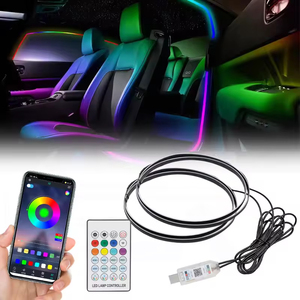 Puerxin <span class=keywords><strong>RGB</strong></span> 64 Màu Sắc Xe Bầu Không Khí Sợi Quang Đèn Dải Ứng Dụng USB Xe Môi Trường Xung Quanh Ánh Sáng Dải <span class=keywords><strong>LED</strong></span> Xe Cửa Khung Ánh Sáng Dải - Product Image 6