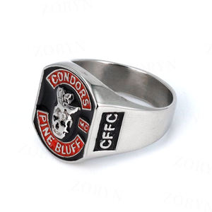 Anillo MC de Acero Inoxidable Yunnique Condors Pine Bluff para Hombre, con Calavera Esmaltada, Estilo Biker Gótico Punk Rebelde Oscuro, para Club de Motociclistas - Product Image 4