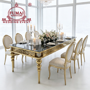 Precio de fábrica, decoración de palíndromo, mesas de boda de acero inoxidable, mesa superior de cristal Rectangular moderna - Product Image 5