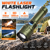 Lampe torche laser blanche 1500LM, 5000mAh rechargeable, haute puissance, lumière d'urgence portable verte pour les opérations de sauvetage en cas d'inondation et les activités de plein air