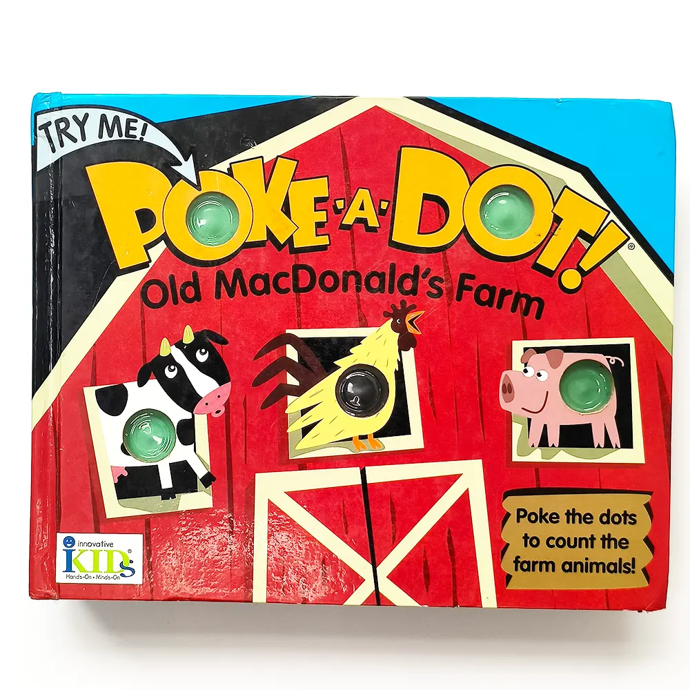 Buku papan pertanian macdonald tua cetak kustom pendidikan teka-teki bayi poke the dots untuk menghitung buku hewan peternakan
