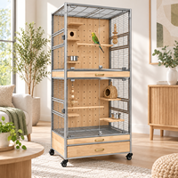 Cage à oiseaux d'intérieur haut de gamme en acier inoxydable avec panneau arrière en bois perforé pour maison européenne moderne