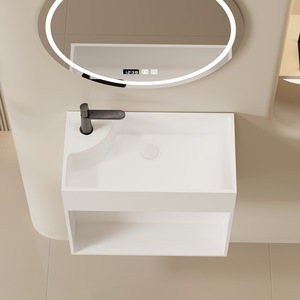Small Size Wall-Hung One-piece Artificial Stone <b>Sink</b>, Bathroom Wash Basin Cabinet with <b>Storage</b> for Hotel Homestay - Product Image 4