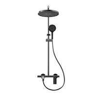 Système de douche thermostatique en aluminium spatial avec étagère, affichage numérique de la température, ensemble de douche murale à effet pluie, gris anthracite