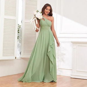 Robes de <span class=keywords><strong>demoiselle</strong></span> <span class=keywords><strong>d</strong></span>'<span class=keywords><strong>honneur</strong></span> élégantes de style estival pour femmes, longueur au sol, à une épaule, nouvelle collection - Product Image 2