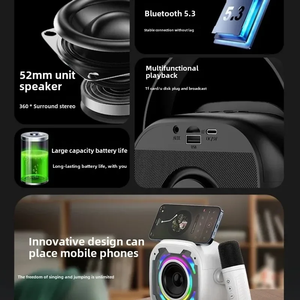 ลำโพงบลูทูธปาร์ตี้สำหรับเด็ก RGB LED มินิพร้อมไมโครโฟนเครื่องคาราโอเกะครบชุดพร้อมไมโครโฟน2ไมโครโฟนคาราโอเกะกล่องเสียงปาร์ตี้ - Product Image 5