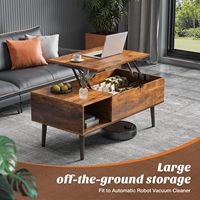 Table basse extensible en bois massif de couleur naturelle moderne avec compartiment de rangement caché pour le salon